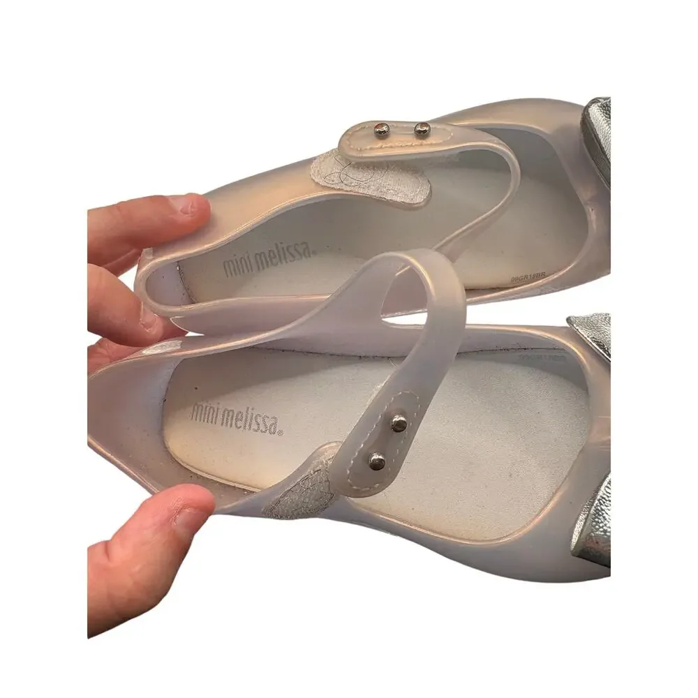 Mini Melissa Silver Bow Jelly Mary Jane Flats Girls Size 10